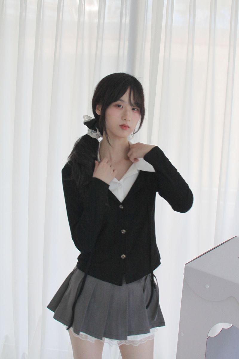 Layered Double Collar Cardigan T-shirt (2color)