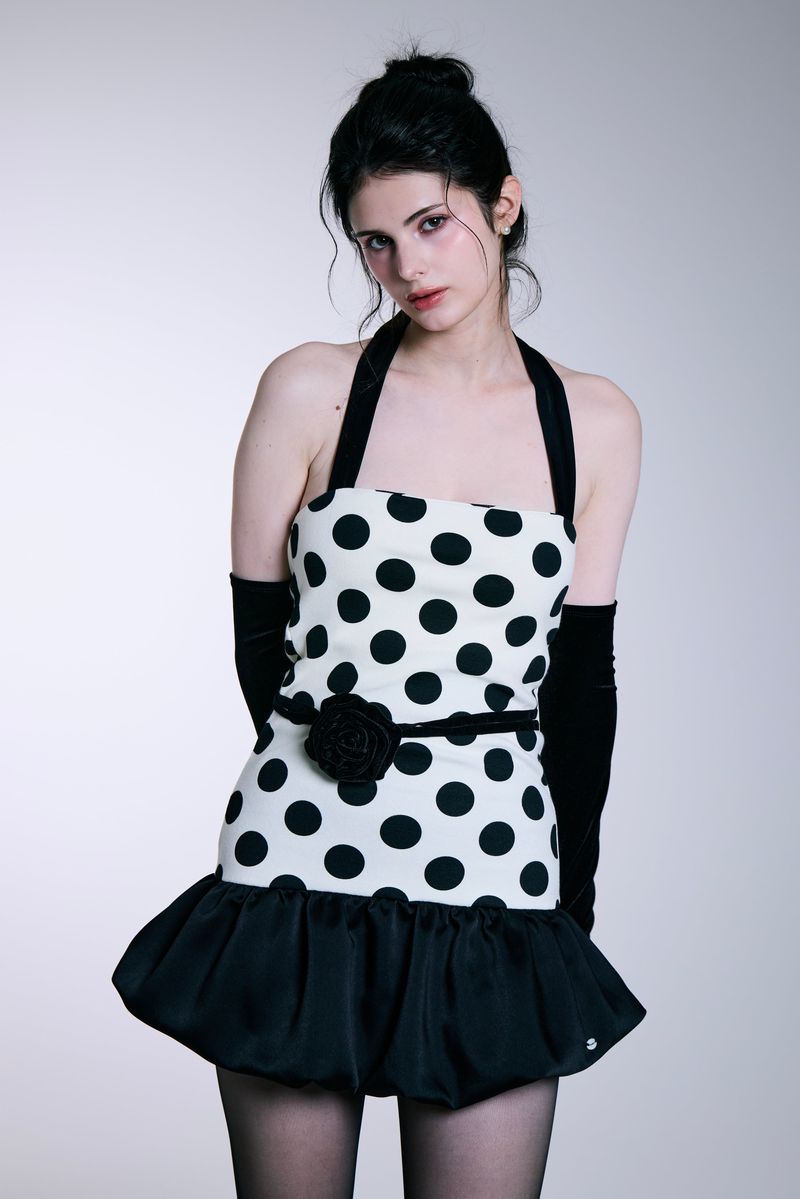 Midnight Bloom Dress (Ivory Dot)