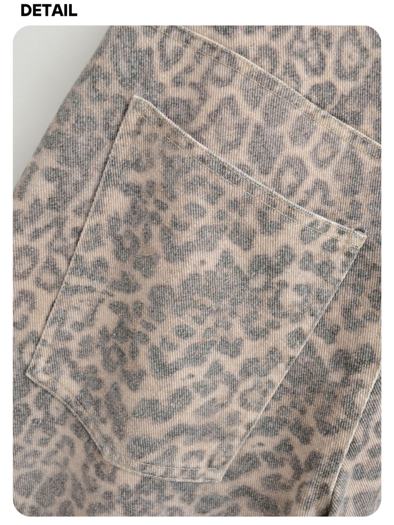 Leopard wide cotton casual pants