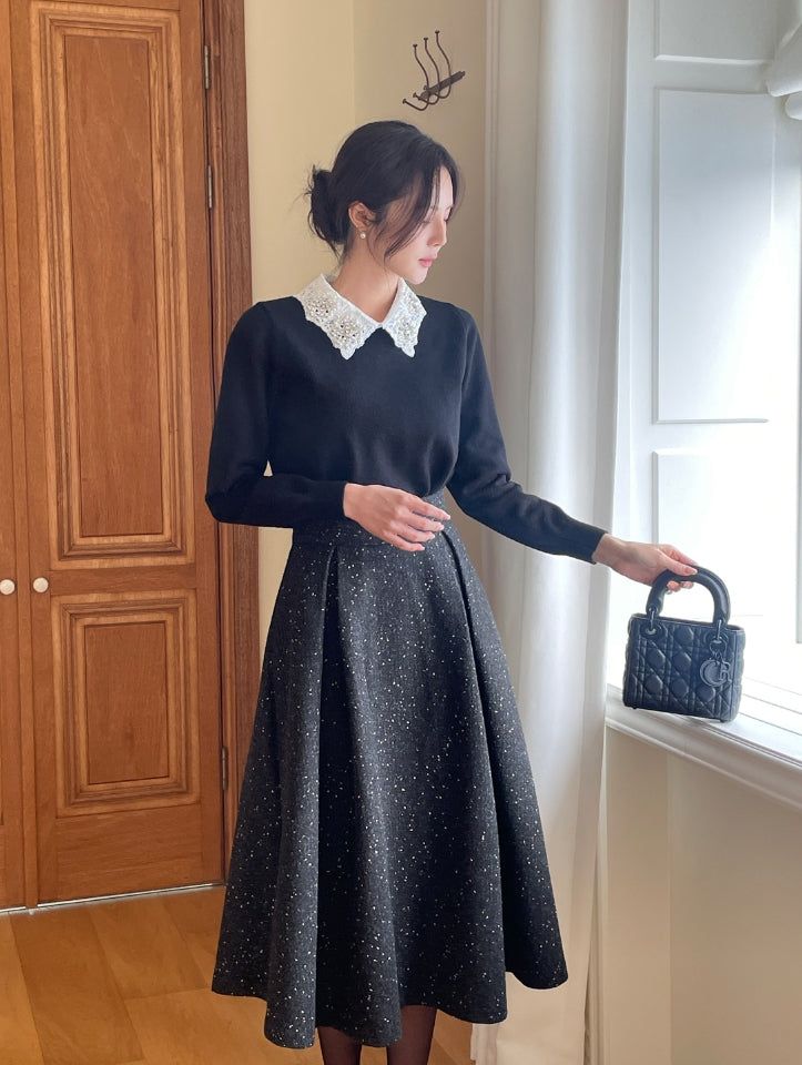 Nemyu Pearl Cubic Lace Collar Knit