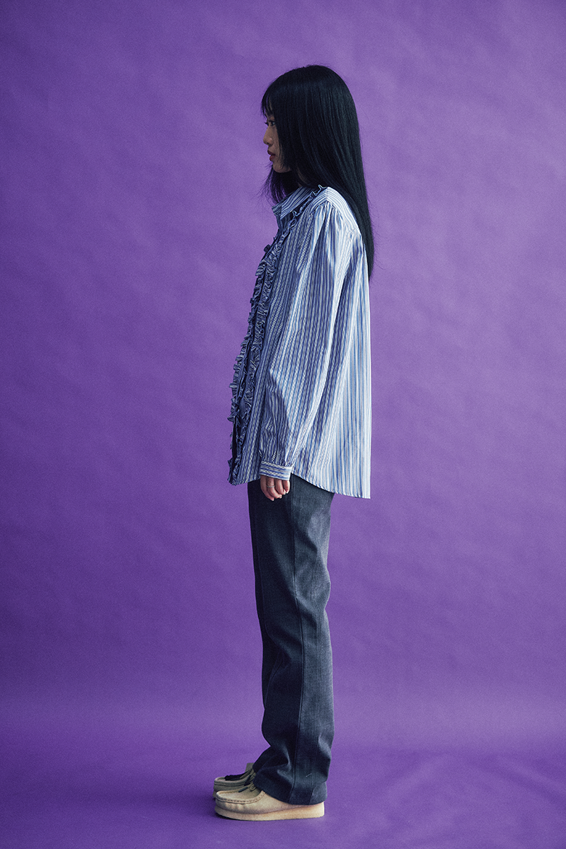Stripe Frill Blouse (blue)