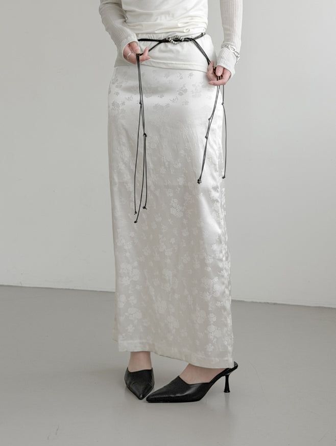 Rose Jacquard Satin Long Skirt