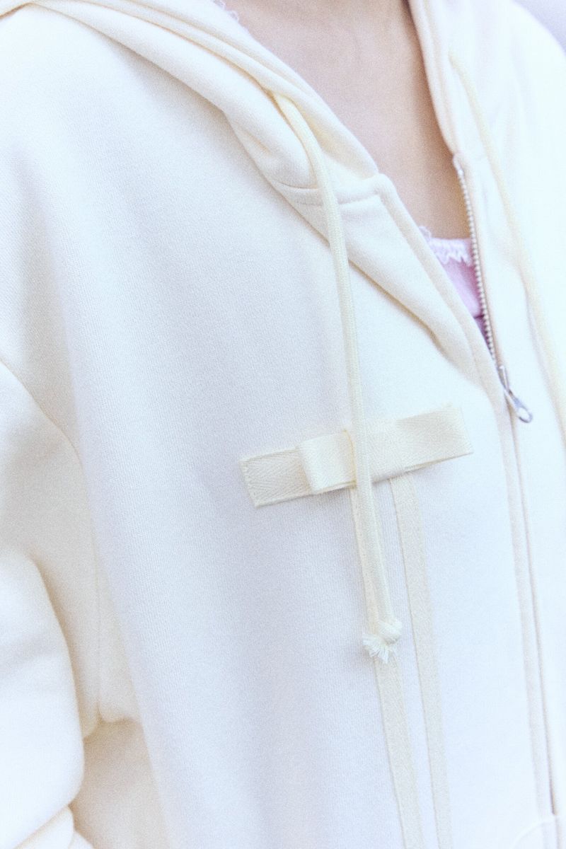 Ribbon bunny hood zip-up (soft yellow)