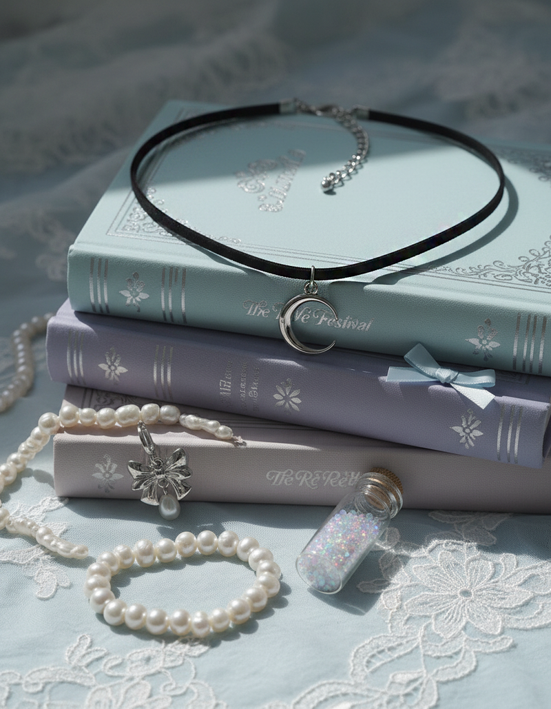 Crescent Moon Choker - Silver Color