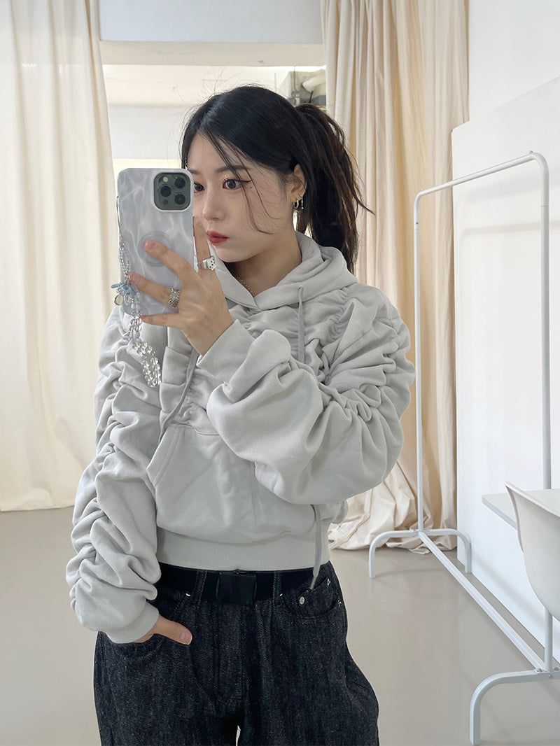 Napping Shirring Cropped Hoodie