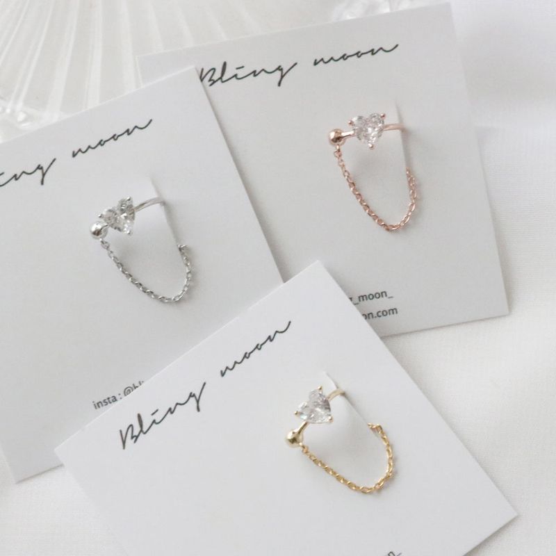 Line cubic heart ear cuff / 3 color