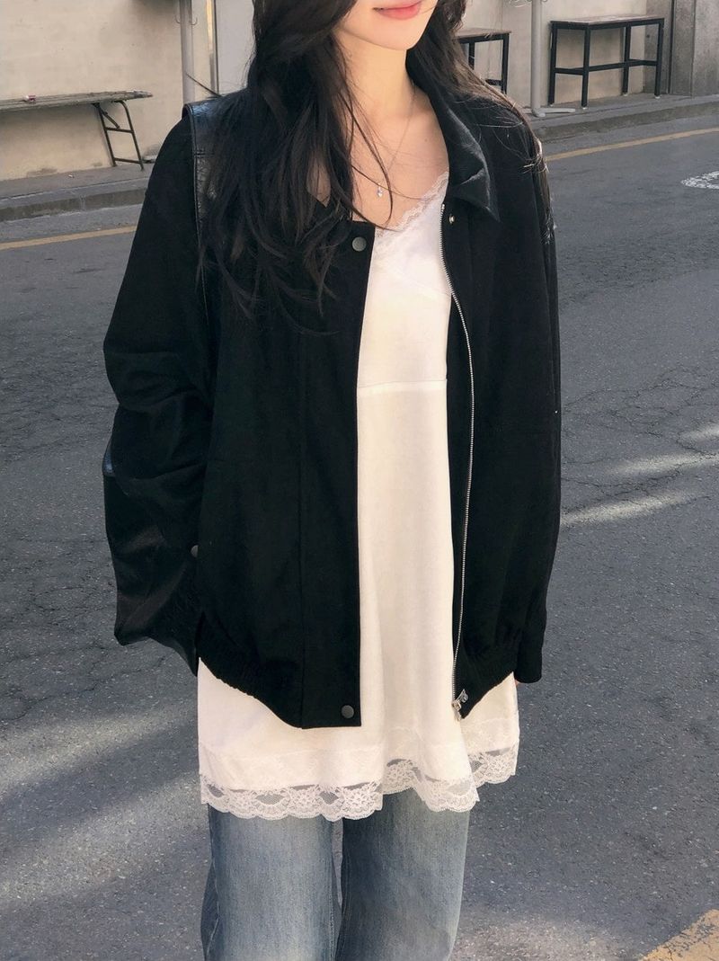 #Elegant Overfit Suede Zip-up Blouson (2color)