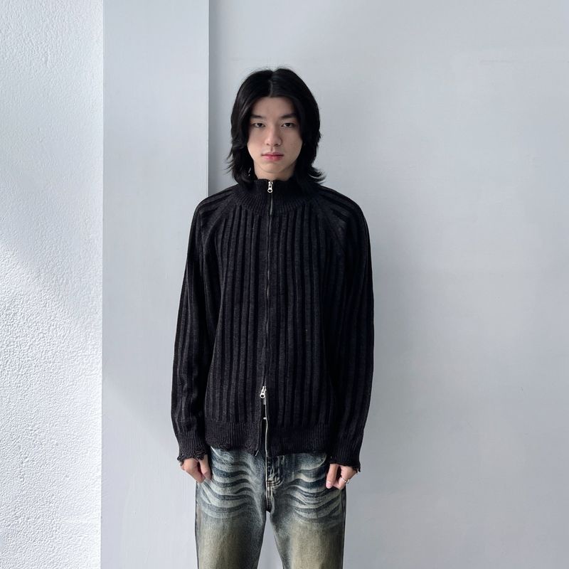 FADE MEET（フェードミート）の「High-Neck Stripe Knit Jacket（Tops）」
