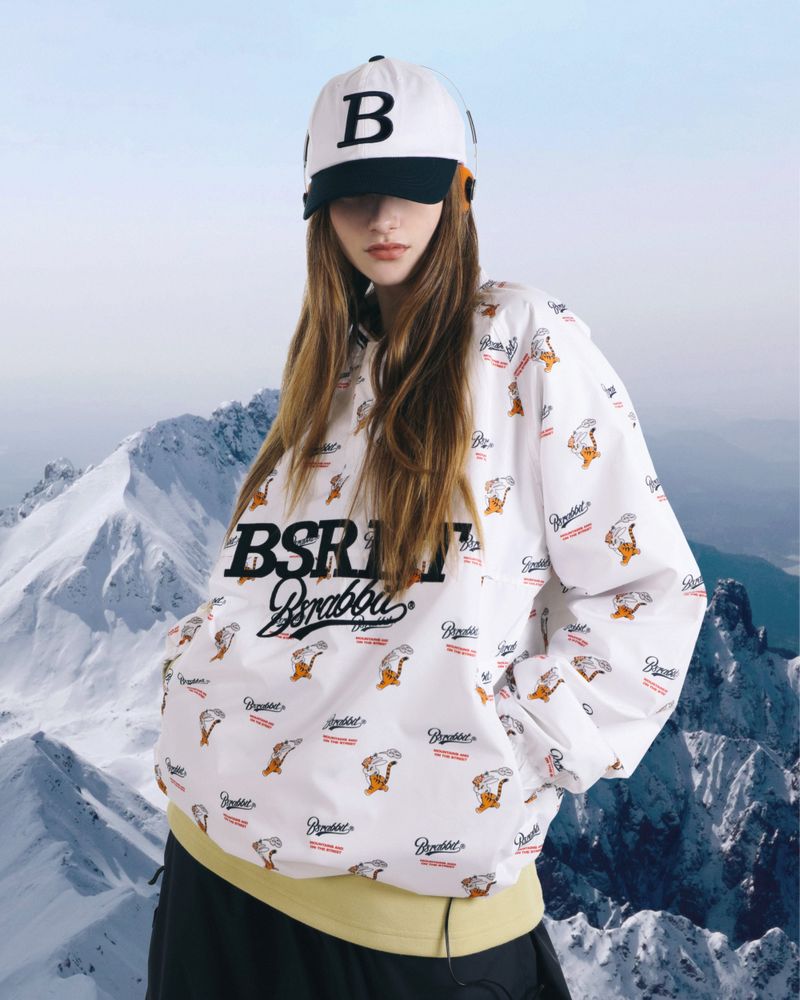 BSRABBIT(ビエスラビット)の「BSRBT SPORTY PULLOVER SNAP JACKET - WHITE/BEIGE(Jackets/Outerwear)」