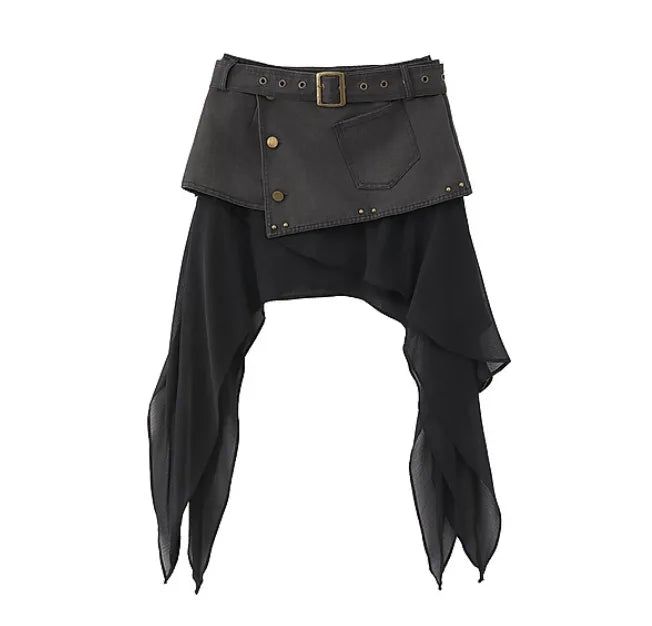 ヴィンテージ ベルト付き シフォン レイヤード スカート