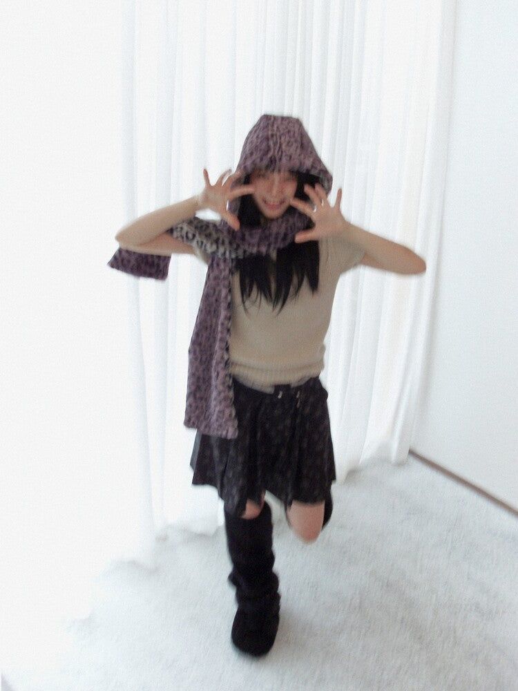  [limited] Leopard reversible hood muffler (purple)