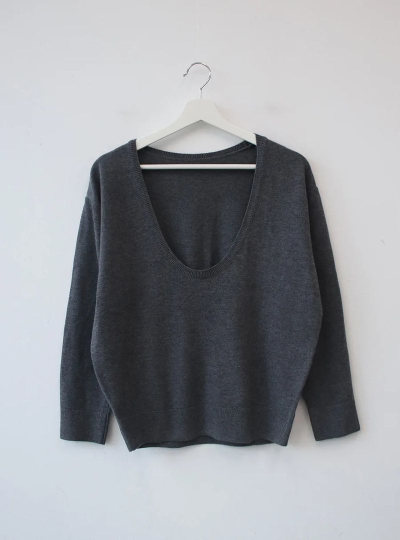 deep U-neck knit top