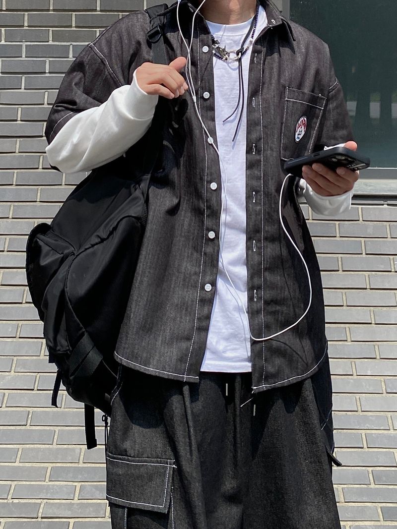 old patch layered shirt (2color)