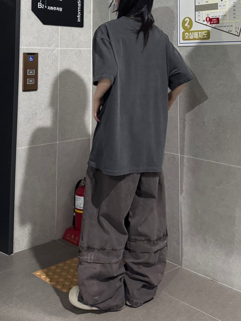 washed flap wide pants