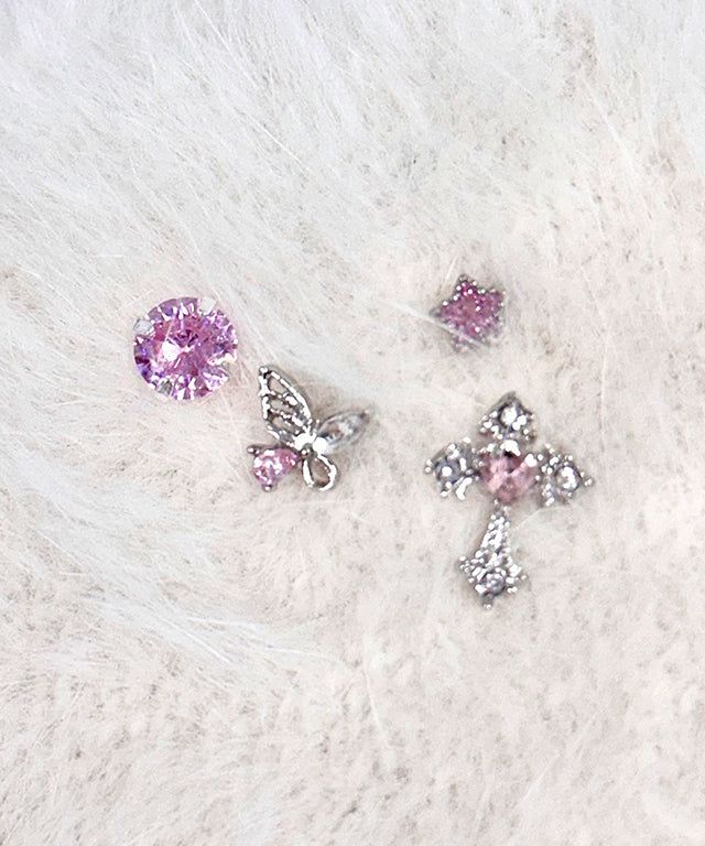 Pink Butterfly Cross Star Cubic Pierce 4 Set