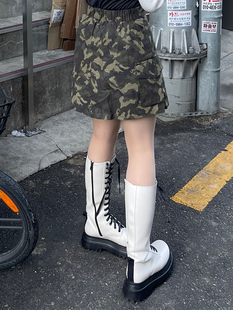 Pocket Camo Pleats Skirt