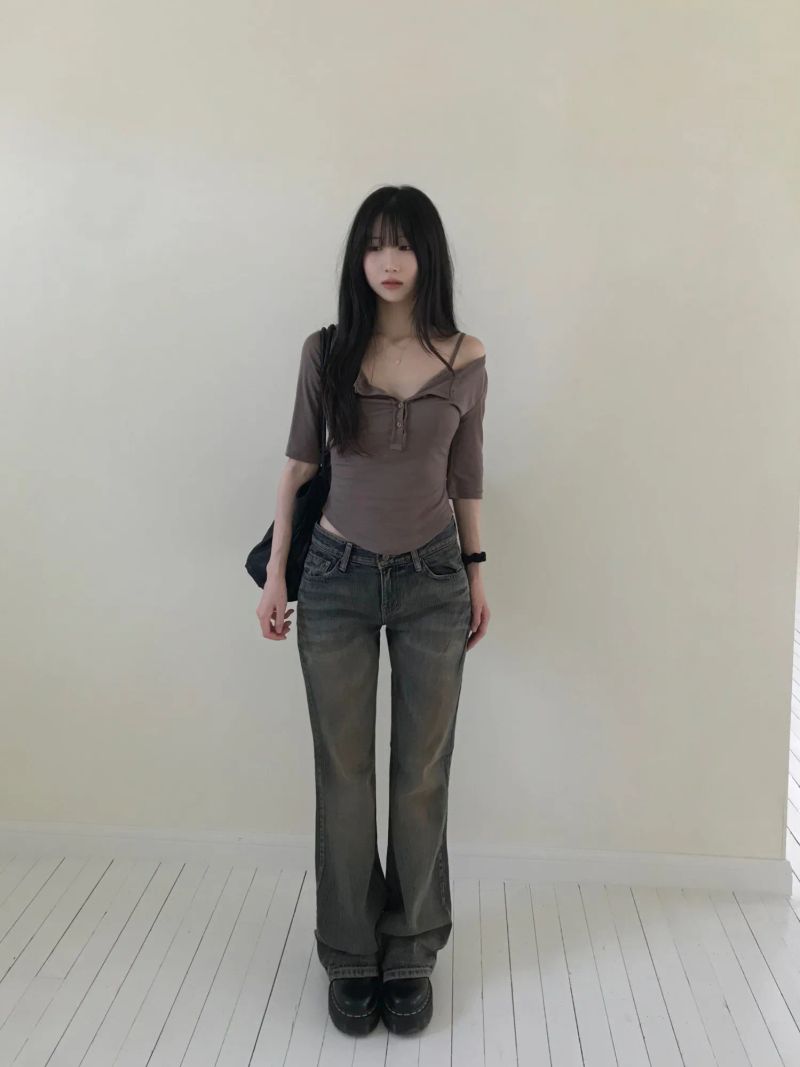[Bralette SET] Martin Henley Neck Layered T-shirt (one color)