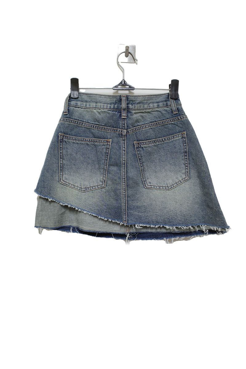 Diagonal denim unbalanced mini sk