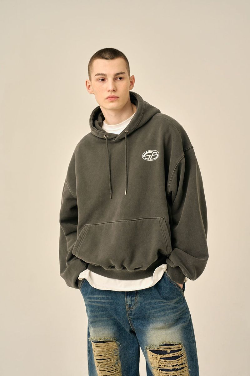 PIGMENT OVERSIZED LOGO HOOD - CHARCOAL