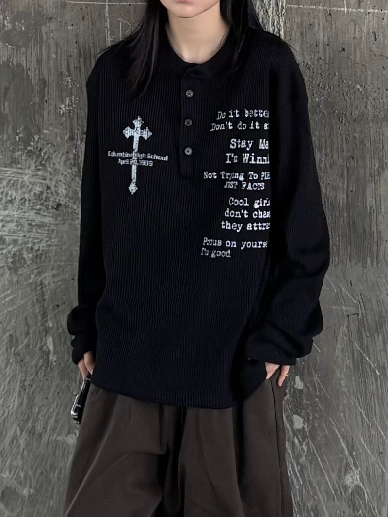 PEARCLAN（ペアクラン）の「cross henley neck ribbed long sleeve t-shirt（Tops）」