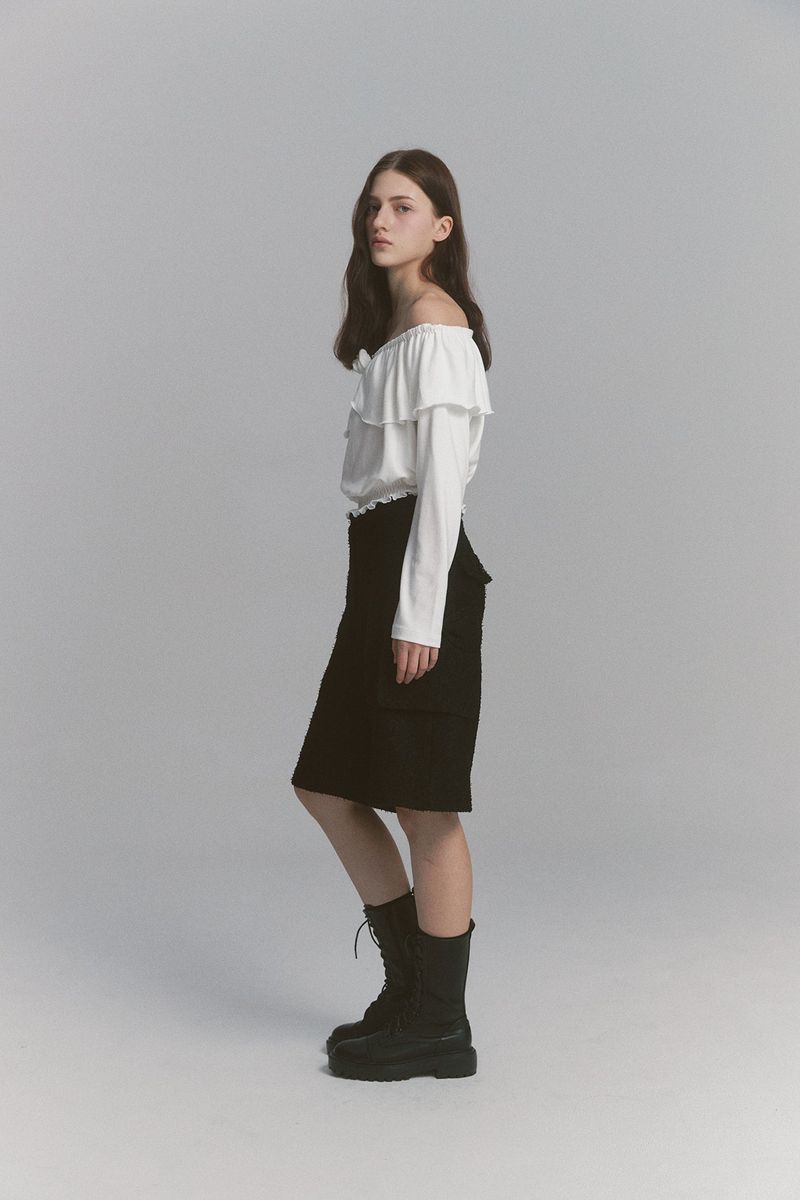 Ribbon Tweed Bermuda Pants Black