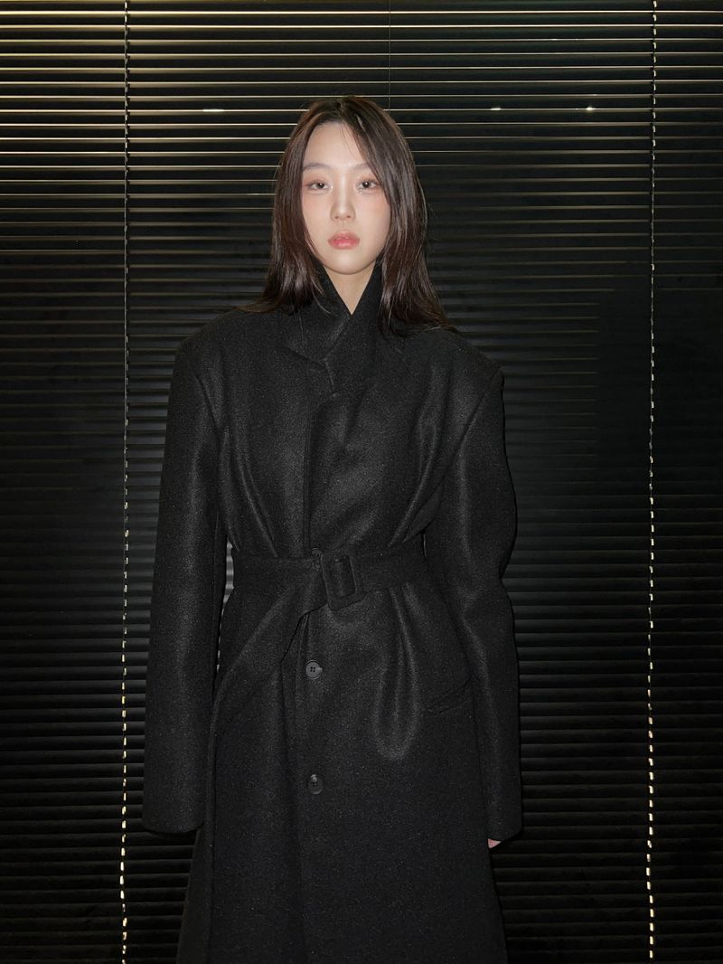 [UNISEX] Wool back button maxi long coat (Black)