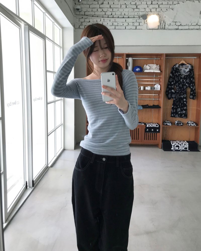 Stripe boat neck T