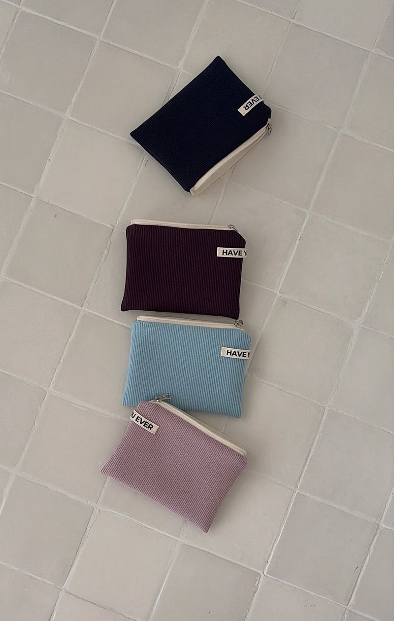 Ribbed flat pouch - sky blue , M size