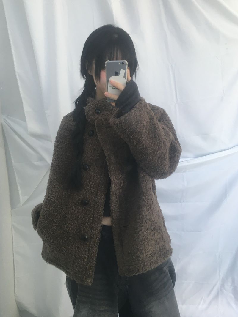 highneck puffy fur jacket