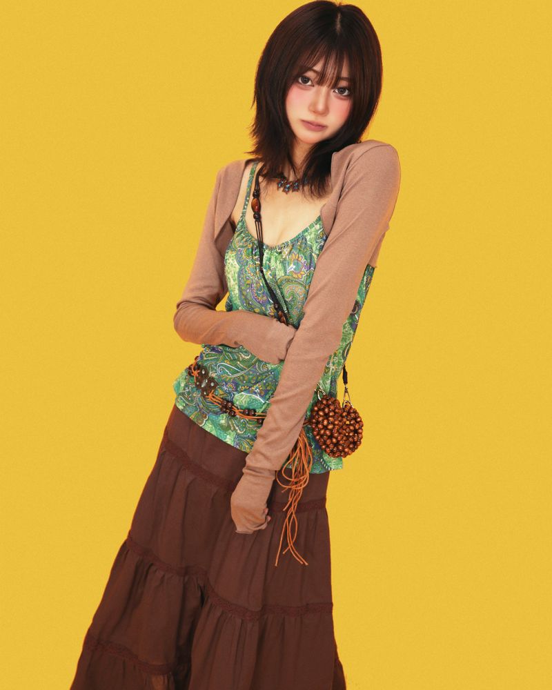 hippy wood long skirt