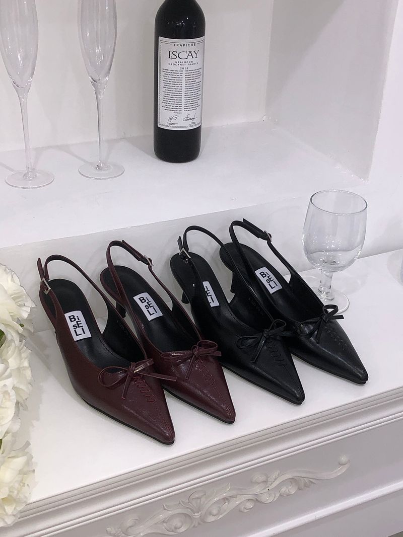 リボン コルセット スリングバック ヒールズ