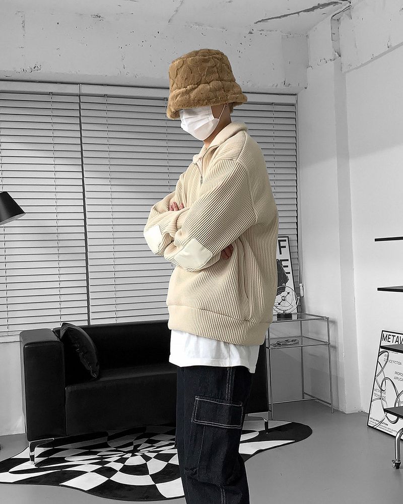 MT leather patch semi zip-up (3 colors)