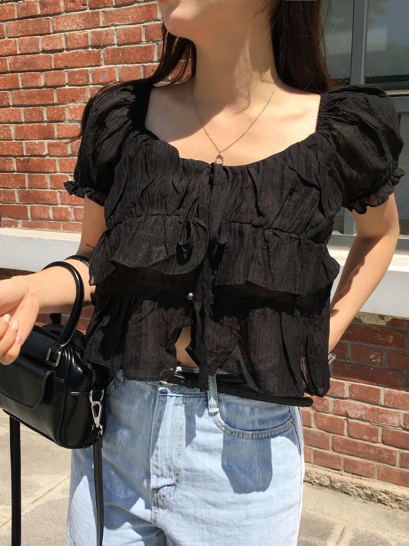 [Crop🖤] Tiffany Chiffon Cancan Blouse