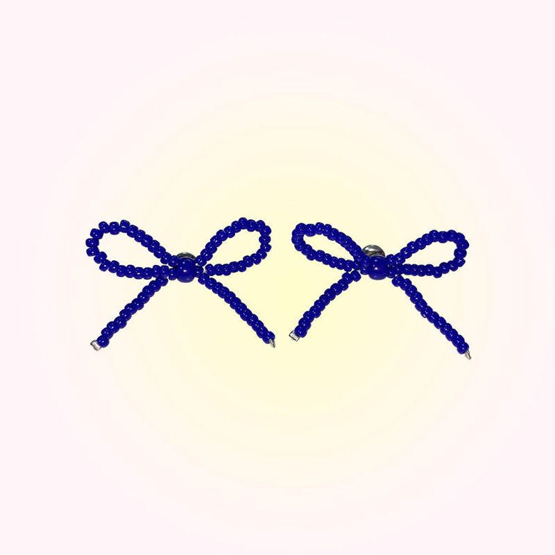 [MADE]Blue Ribbon Beads Earing