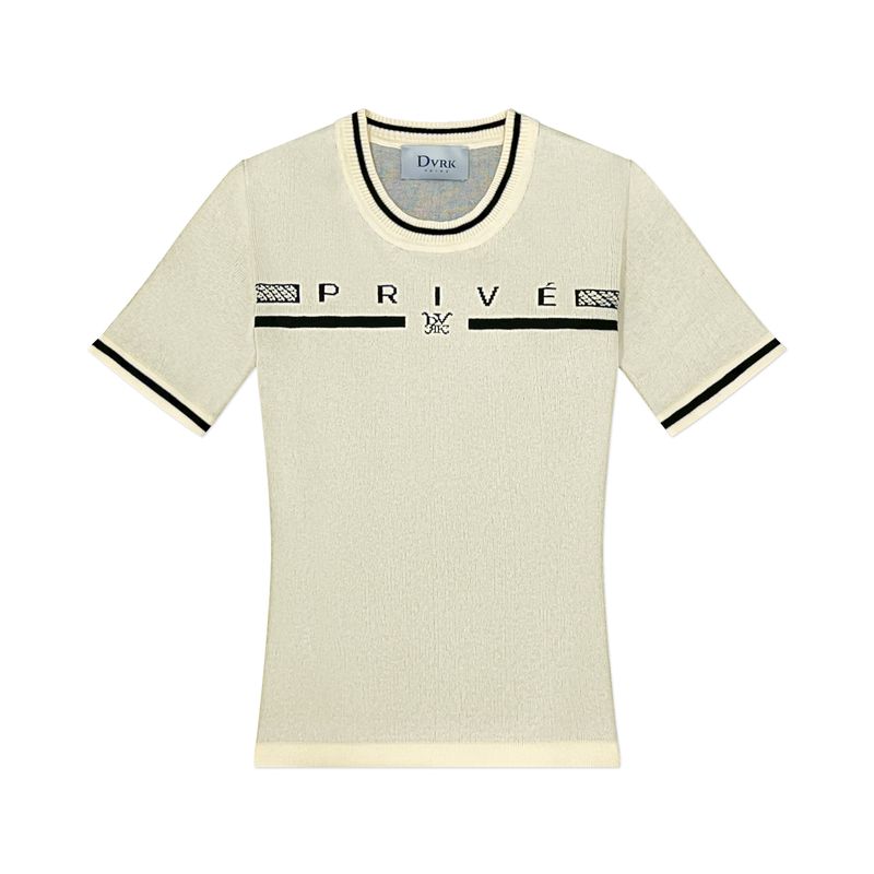 DVRK（ダーク）の「PRIVÉ BAR LOGO KNITTED CROPPED T-SHIRT - CREAM（Tops）」