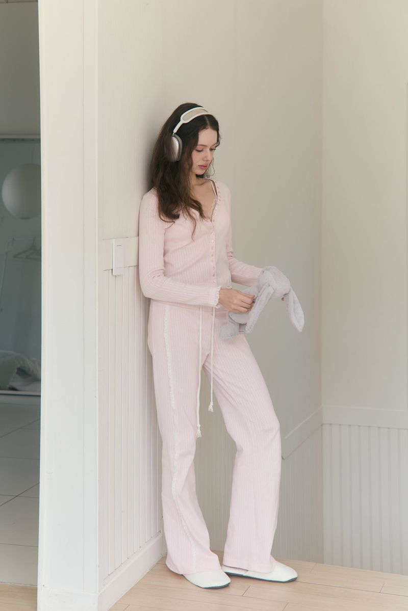 Sweet Dreams Lace Flare Pants (Pink)
