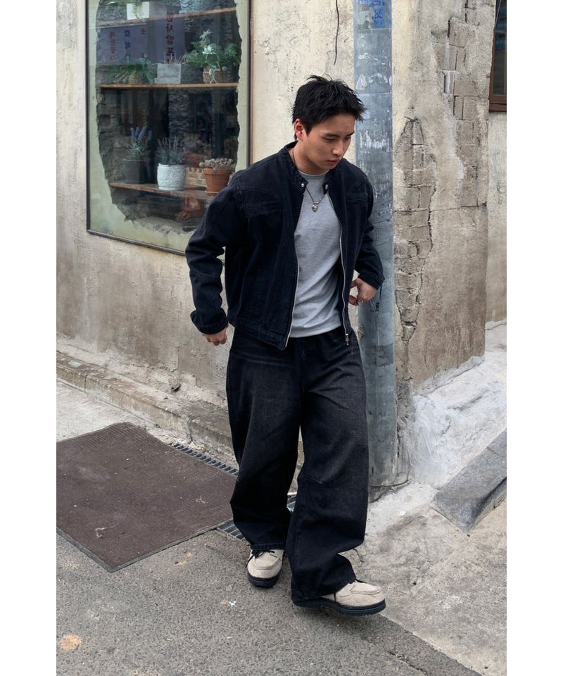 Crop Biker Washing Jacket