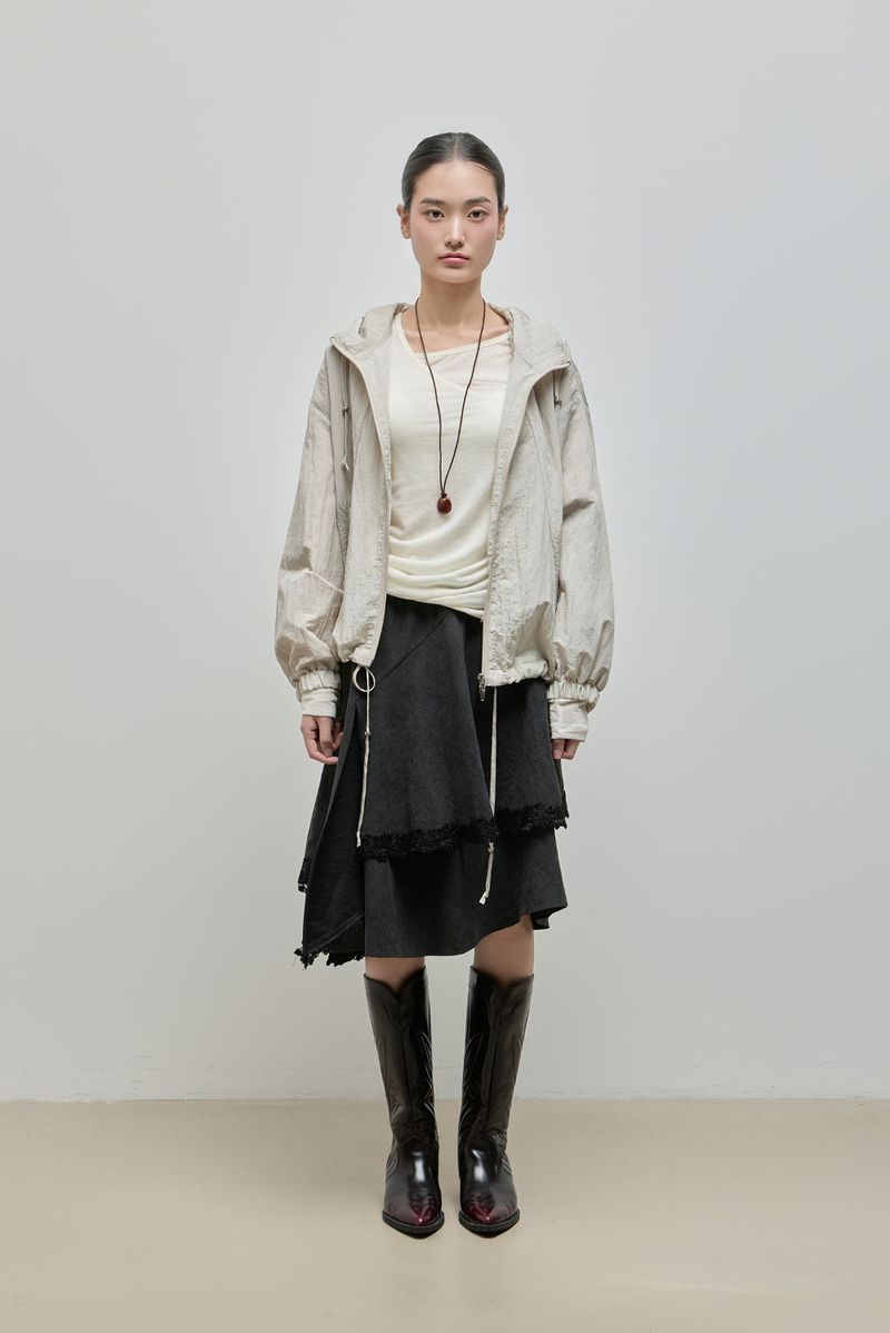 String Hoodie Windbreaker_Beige