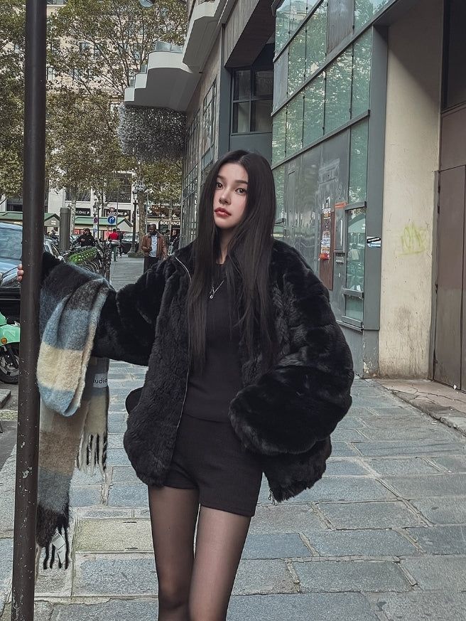 [PREMIUM/MADE] Oblique two-way fur jacket