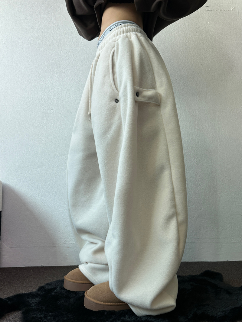 BOTH-SIDES FLEECE SNAP LONG PANTS 🧸🩵🤍6COLOR