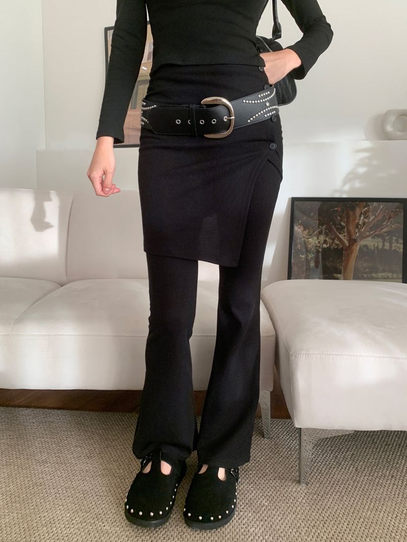 Sway Unbalanced Wrap Button Ribbed Bootcut Pants