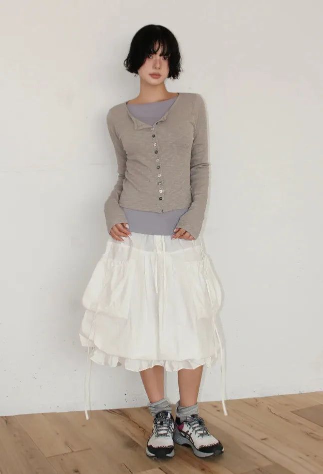 COLOR BUTTON RIBBED CARDIGAN