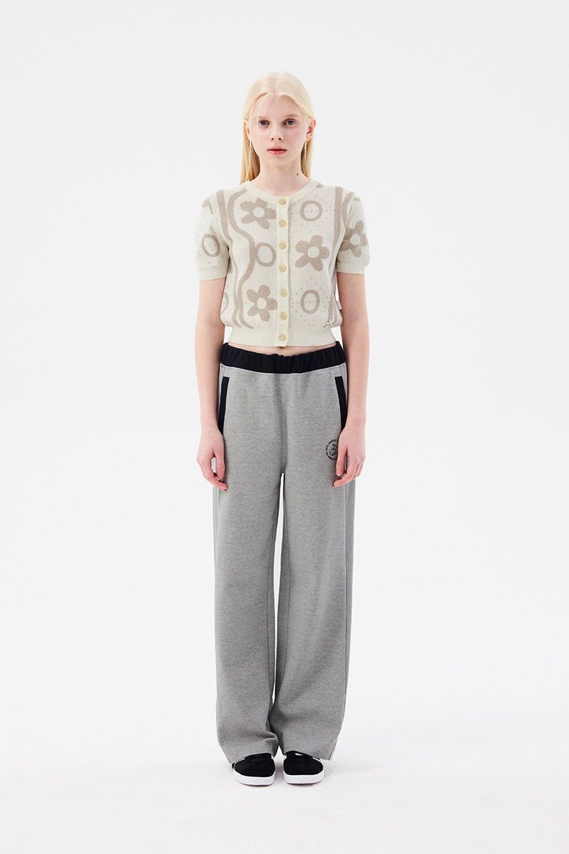 CHERRY JACQUARD PATTERN SHORT SLEEVE CARDIGAN [IVORY]