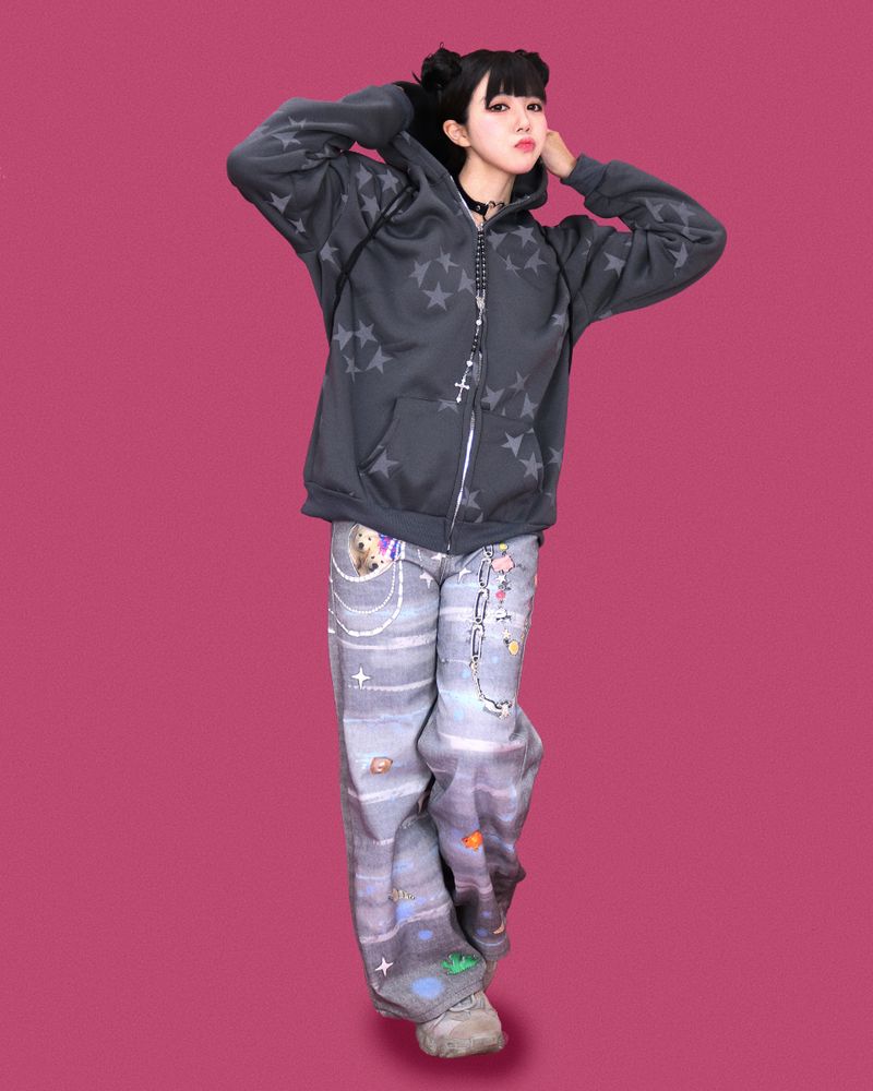 kitsch painting denim pants