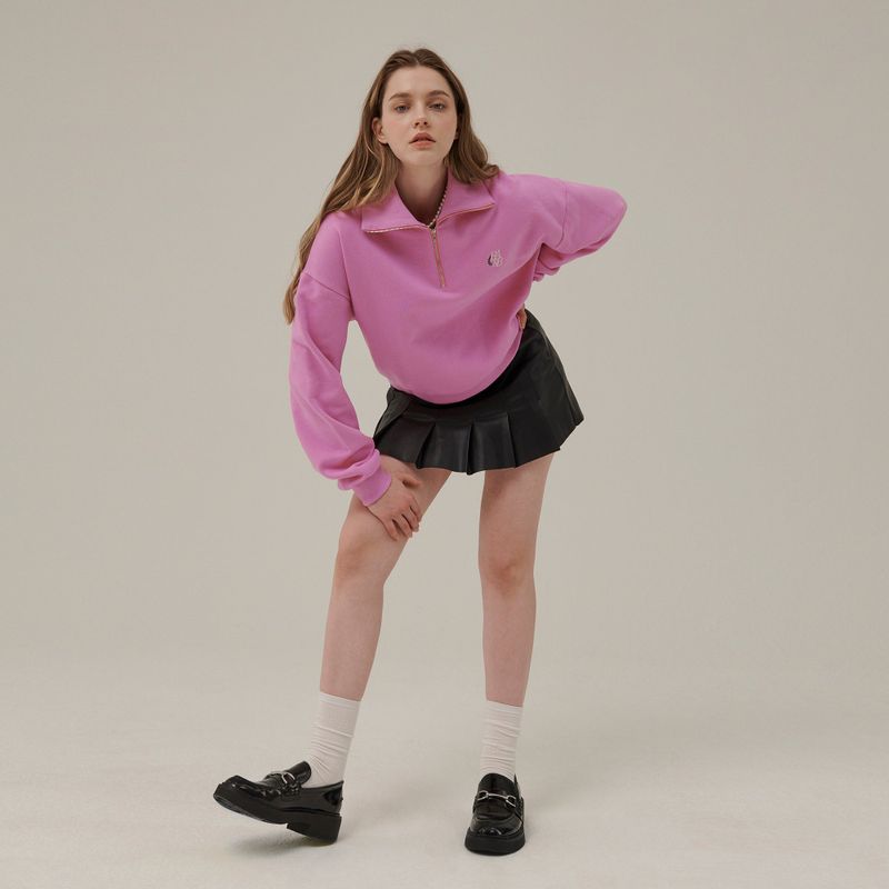 SMALL LOGO HALF ZIPUP SWEATSHIRT_PINK