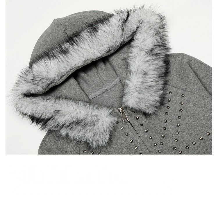 Radiant Stud Fur Hoodie Jumper