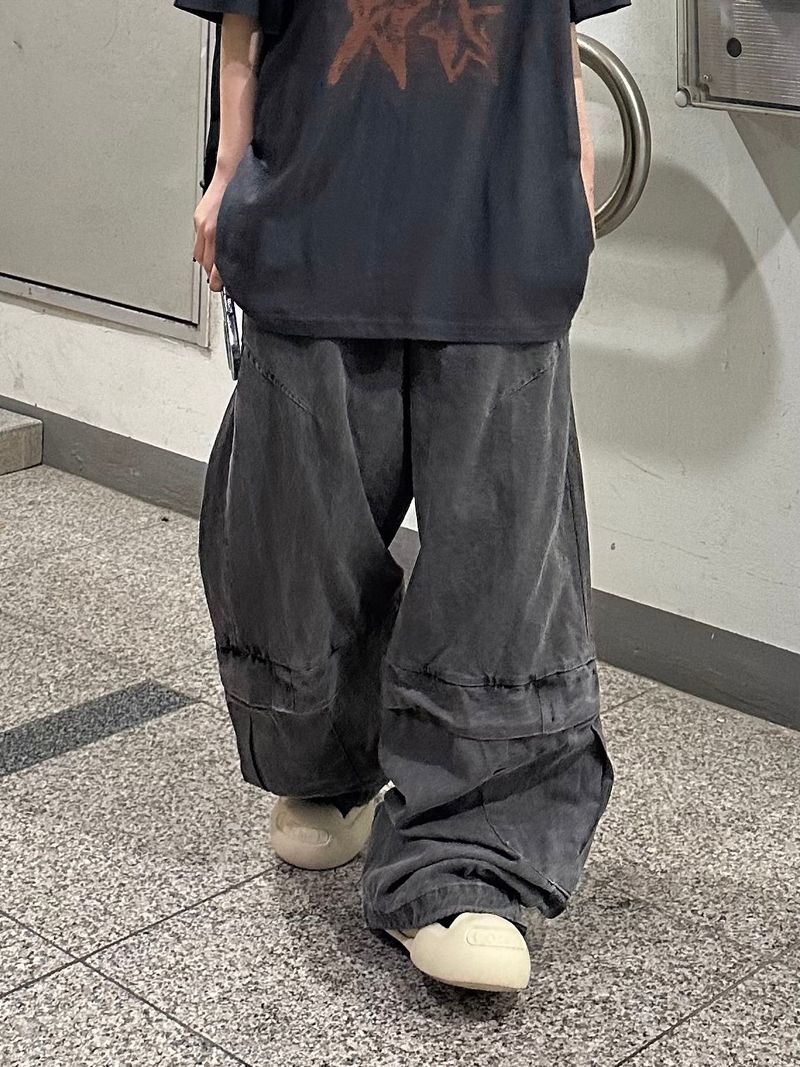 washed flap wide pants