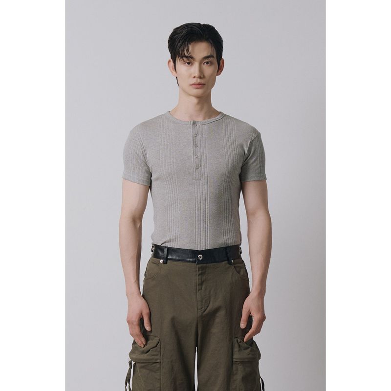 LAURANTSEOUL（ローラントソウル）の「High ribbed henry neck half sleeves(Gray)（Tops）」