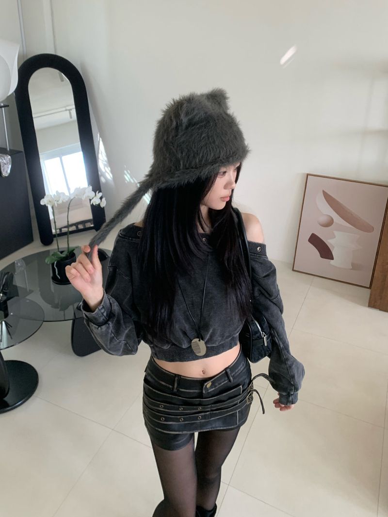 Meow Angora Cat's Tail Knit Beanie