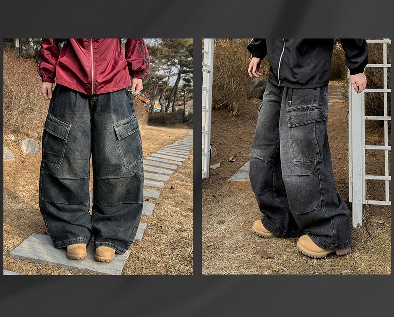 Bare Washed Wide Cargo Denim